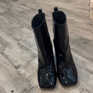 Good American Shiny Black Heeled Boots